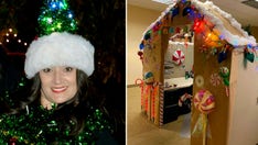 Woman turns office cubicle into gingerbread house for Christmas competition