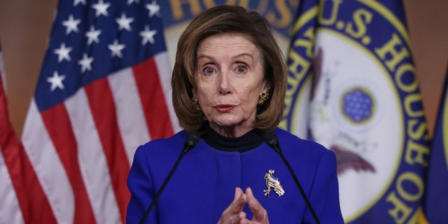 House Speaker Nancy Pelosi (D-CA) holds her weekly news conference in the U.S. Capitol in Washington, U.S., December 2, 2021. REUTERS/Evelyn Hockstein