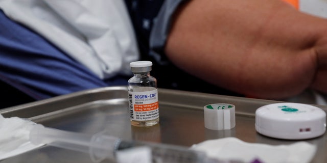 A vial of Regeneron monoclonal antibody sits on a medical table. (Reuters/Shannon Stapleton)