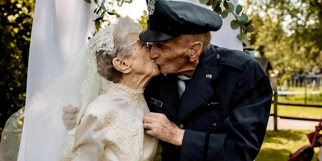 Royce and Frankie King were married on Sept. 16, 1944, right before Royce went to fight in World War II. The couple recreated their wedding in September of this year. (Courtesy of SWNS)