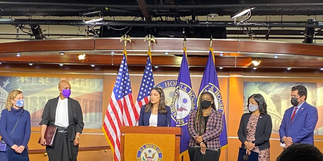 Rep. Alexandria Ocasio-Cortez, D-N.Y., demanded Wednesday that House Democrats remove Rep. Lauren Boebert, R-Colo., from her committees. (Tyler Olson/Fox News)