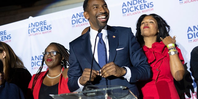 Atlanta mayoral runoff candidate Andre Dickens gives his victory speech Tuesday, Nov. 30, 2021, in Atlanta. 