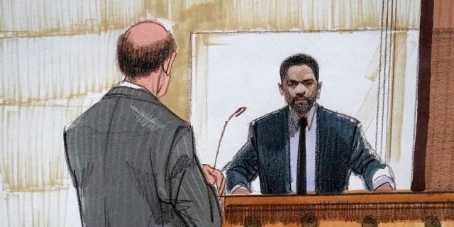 In this courtroom sketch, special prosecutor Dan Webb, left, cross examines actor Jussie Smollett Tuesday, Dec. 7, 2021, in Chicago. 