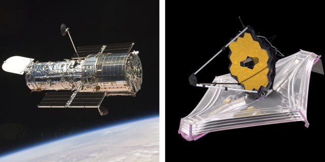 This combination of images made available by NASA shows the Hubble Space Telescope orbiting the Earth