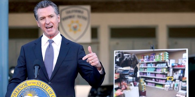 Gov. Gavin Newsom speaks Dec. 17, 2021, at a news conference in Dublin, California.