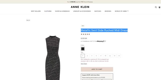 Anne Klein Metallic Swirl Side Ruched Midi Dress