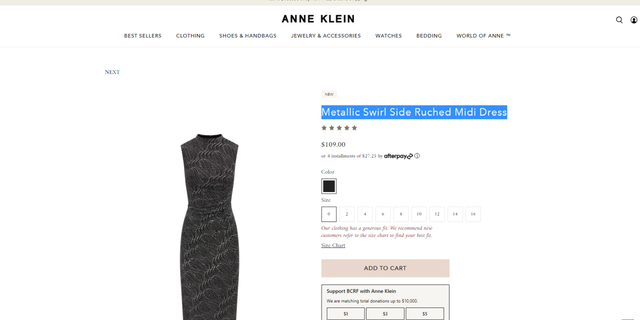 Anne Klein Metallic Swirl Side Ruched Midi Dress