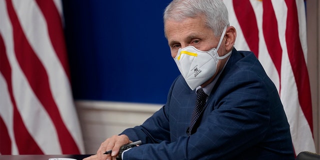 Dr.  Anthony Fauci, the top U.S. infectious disease expert, wears a mask during a regular call of the White House COVID-19 Response Team with the National Governors Association in the South Court Auditorium of the Eisenhower Executive Office Building on the White House campus, Monday, Dec.  .  27, 2021, Washington, DC