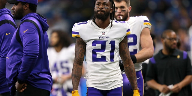 Minnesota Vikings cornerback Bashaud Breeland (21) is seen during the first half of an NFL football game against the Detroit Lions in Detroit, Michigan USA, on Sunday, December 5, 2021.