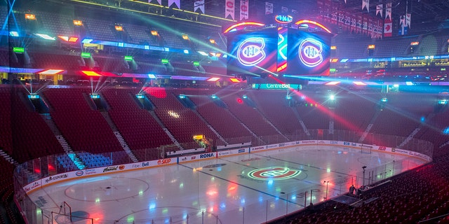 An empty Bell Centre is viewed in Montreal, Thursday, Dec. 16, 2021, ahead of an NHL hockey game between the Montreal Canadiens and the Philadelphia Flyers.