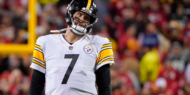 Pittsburgh Steelers quarterback Ben Roethlisberger reacts to a penalty call during the second half of a game against the Kansas City Chiefs Dec. 26, 2021, in Kansas City, Mo.