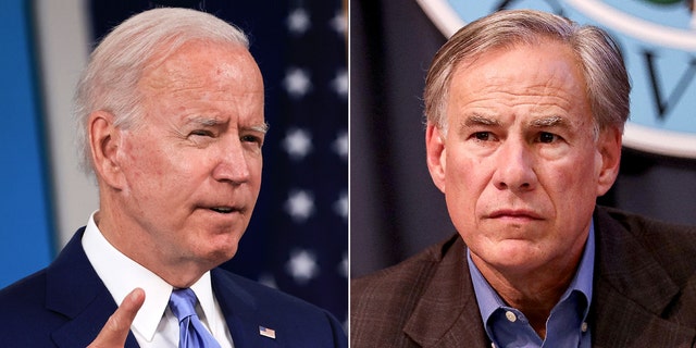 Texas Republican Gov. Greg Abbott, on right, said the Supreme Court ruling giving the Biden administration power to terminate the Trump-era "Remain-in-Mexico" policy will only "embolden the Biden Administration’s open border policies."