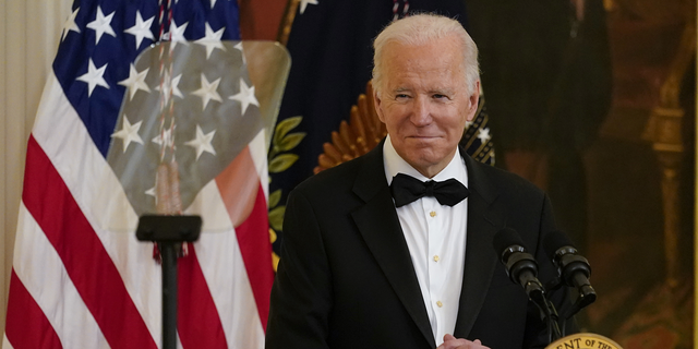 President Biden pauses as he speaks during the Kennedy Center Honorees Reception at the White House in Washington, D.C., on Sunday.