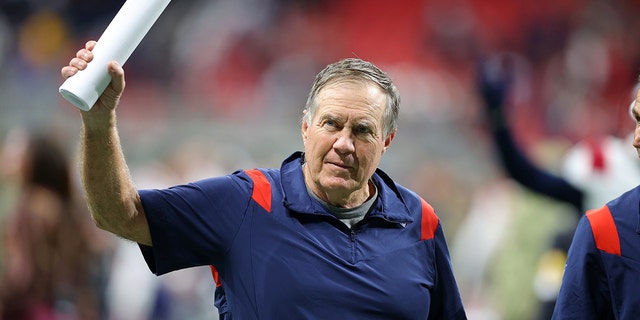 Head coach Bill Belichick of the New England Patriots reacts after defeating the Atlanta Falcons 25-0 at Mercedes-Benz Stadium on Nov. 18, 2021, in Atlanta, Georgia.