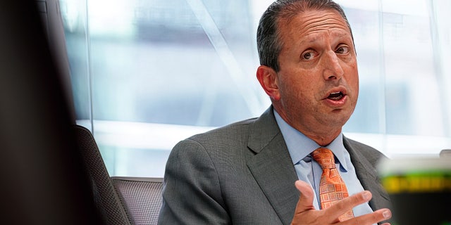 Brad Lander speaks during an interview in New York Tuesday, Oct. 19, 2021. Lander is a progressive politician and has been described as "one of the most left-leaning politicians in the city" by Politico. Photographer: Christopher Goodney/Bloomberg via Getty Images