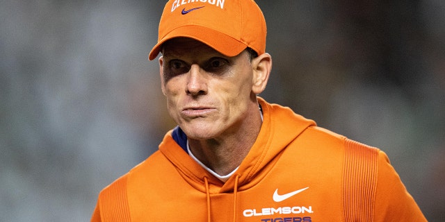 Clemson Tigers defensive coordinator Brent Venables looks on during warm ups before their game against the South Carolina Gamecocks at Williams-Brice Stadium on November 27, 2021 in Columbia, South Carolina. 