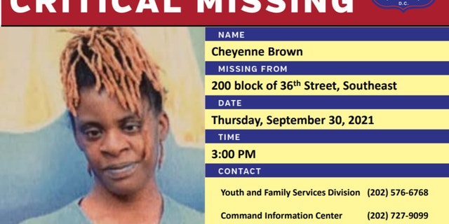 Cheyenne Brown missing persons report. (D.C. Police Department)