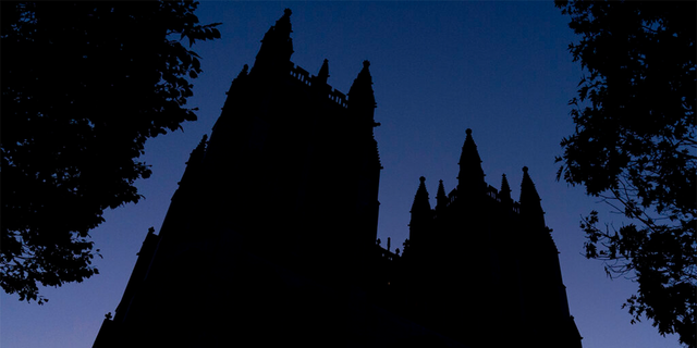 The Washington National Cathedral is seen at dawn on Nov. 5, 2021.