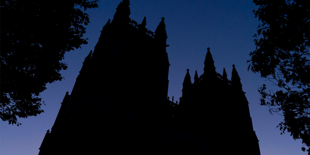 The Washington National Cathedral is seen at dawn on Nov. 5, 2021.