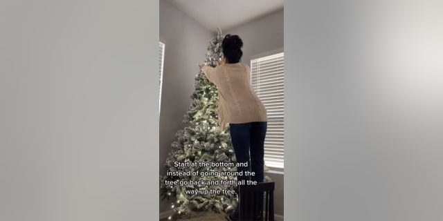 Weatherbee told Fox News in an email that she came up with the hack on her own last year when she decided to do the lights on her family’s seven Christmas trees on her own, rather than asking her husband to do them. (Courtesy of Tamara Weatherbee/@tamara_weatherbee)