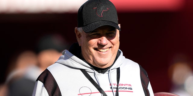 Atlanta Falcons defensive coordinator Dean Pees looks on during warmups prior to the game against the San Francisco 49ers at Levi's Stadium on Dec. 19, 2021 in Santa Clara, California.