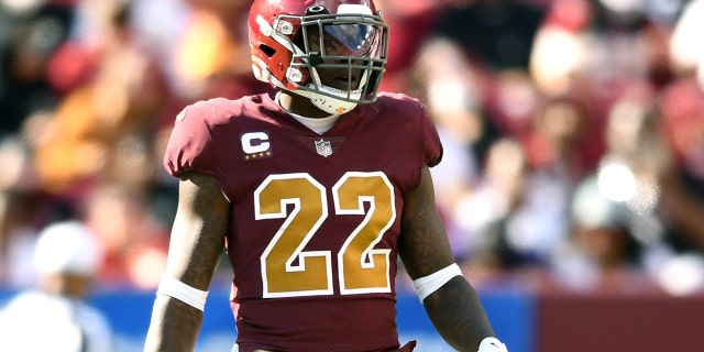 Deshazor Everett #22 of the Washington Football Team in position during a NFL football game against the Kansas City Chiefs at FedExField on October 17, 2021 in Landover, Maryland.