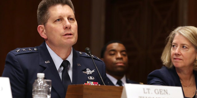 U.S. Air Force Space Command Vice Commander Lt. Gen. David Thompson (L) and Air Force (retired) Col. Pamela Melroy testify before the Senate Aviation and Space Subcommittee in the Dirksen Senate Office Building on Capitol Hill on May 14, 2019 in Washington, D.C. 