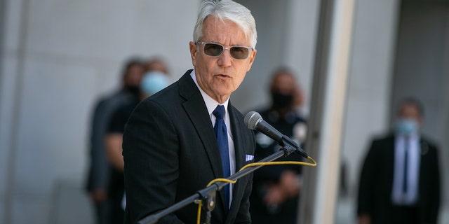 Los Angeles County District Attorney George Gascón discusses community violence reduction efforts in Los Angeles on Wednesday, June 30, 2021.