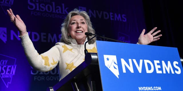 Rep. Dina Titus D-Nev., speaks at the Nevada Democratic Party's election results watch party after winning her race against Republican challenger Joyce Bentley at Caesars Palace on Nov. 6, 2018 in Las Vegas, Nevada.