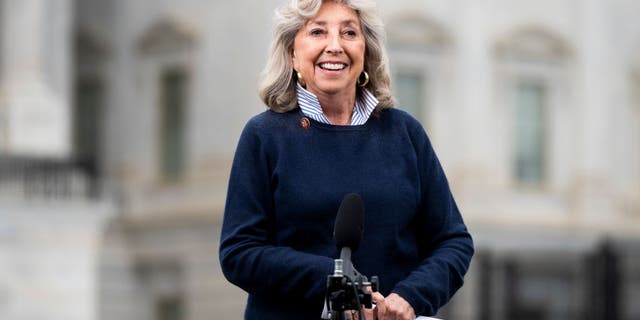 Rep. Dina Titus, D-Nev., does a TV interview outside the US Capitol before a House vote on Thursday, April 23, 2020.