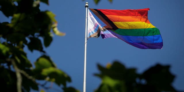 A rainbow flag raised outside Vancouver City Hall in Vancouver, British Columbia, Canada, on July 27, 2020. (Liang Sen/Xinhua via Getty)