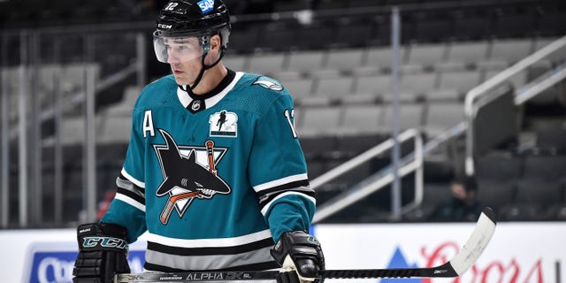 Patrick Marleau #12 of the San Jose Sharks prepares for the next play against the Minnesota Wild at SAP Center on April 24, 2021 in San Jose, California.