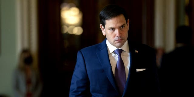 Senator Marco Rubio, a Republican from Florida, walks to a Senate Republican caucus meeting at the U.S. Capitol in Washington, D.C.