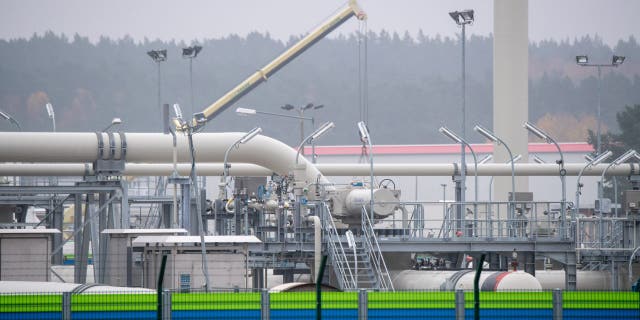 16 November 2021, Mecklenburg-Western Pomerania, Lubmin: View of pipe systems and shut-off devices at the gas receiving station of the Nord Stream 2 Baltic Sea pipeline.