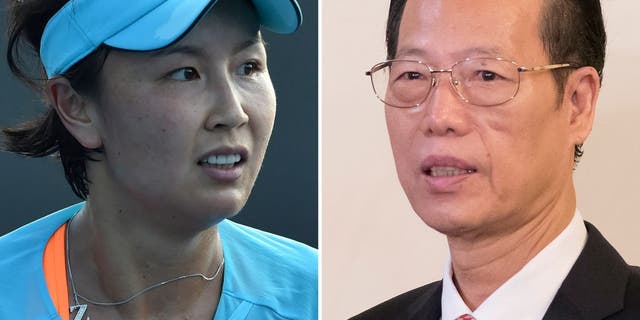 Tennis player Peng Shuai of China (left) during her women's singles first-round match at the Australian Open tournament in Melbourne on Jan. 16, 2017; Chinese Vice Premier Zhang Gaoli during a visit to Russia at the Saint Petersburg International Investment Forum in Saint Petersburg on June 18, 2015.