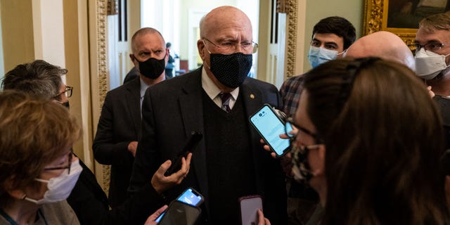 Sy. Patrick Leahy speaks with reporters on Nov. 30, 2021 in Washington.