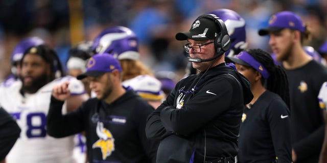 Minnesota Vikings coach Mike Zimmer follows the play against the Lions in Detroit, Michigan, on Dec. 5, 2021. 
