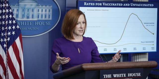Press secretary Jen Psaki speaks during the daily press briefing at the White House Dec. 21, 2021. (Drew Angerer/Getty Images)