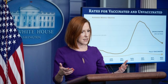 Press secretary Jen Psaki speaks during the daily press briefing at the White House on Dec. 21, 2021. (Drew Angerer/Getty Images)