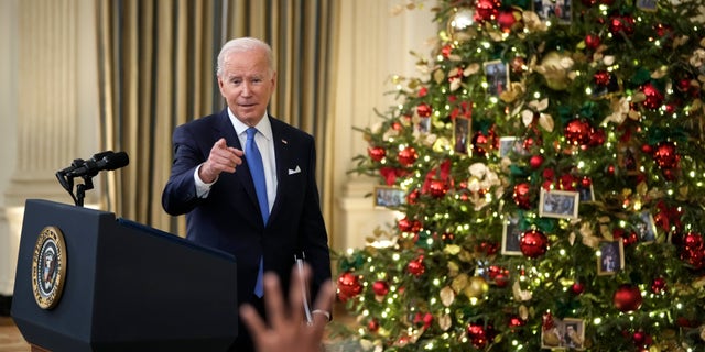President Joe Biden speaks about the omicron variant in the White House.
