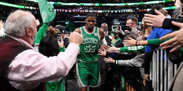 Joe Johnson #55 of the Boston Celtics leaves the court after the game against the Cleveland Cavaliers on Dec. 22, 2021 at the TD Garden in Boston, Massachusetts.