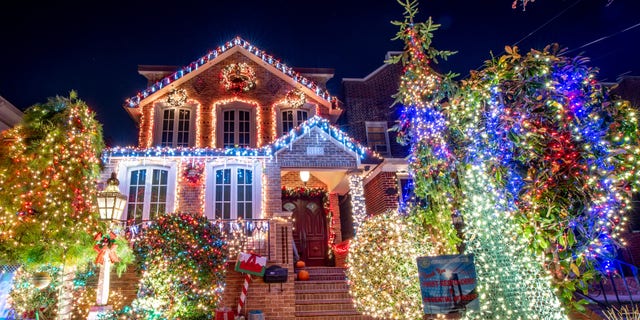 A house is decorated for the Christmas holiday season in the Dyker Heights.