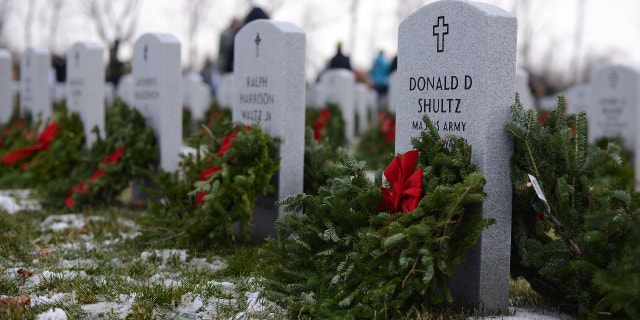 Wreaths Across America at Indiantown Gap National Cemetery in 2017. Volunteers placed nearly 30,000 wreaths throughout the cemetery. Photo by Susan L. Angstadt, 12-16-17.