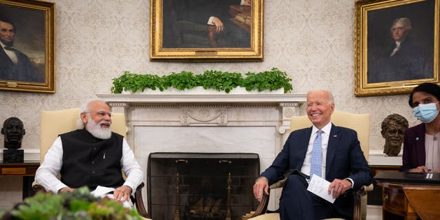 President Biden and Indian Prime Minister Narendra Modi participate in a bilateral meeting in the Oval Office of the White House on Sept. 24, 2021. (Sarahbeth Maney-Pool/Getty Images)
