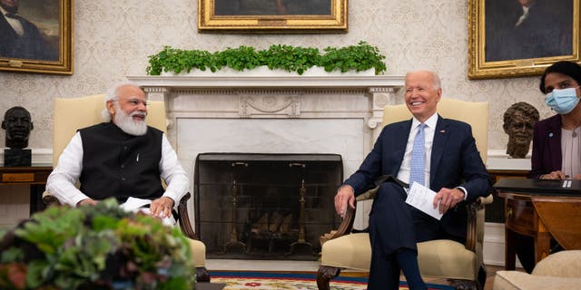 President Biden and Indian Prime Minister Narendra Modi participate in a bilateral meeting in the Oval Office of the White House on Sept. 24, 2021. (Sarahbeth Maney-Pool/Getty Images)