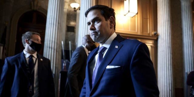 Sen. Marco Rubio arrives to a luncheon with Senate Republicans at the Capitol.