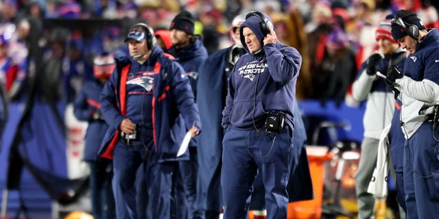 ORCHARD PARK, NEW YORK - DECEMBER 06: head coach Bill Belichick of the New England Patriots reacts during the second quarter against the Buffalo Bills at Highmark Stadium on December 06, 2021 in Orchard Park, New York. 