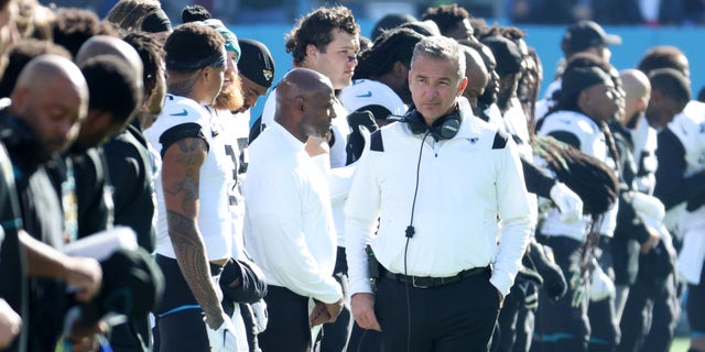 Urban Meyer before the Jaguars-Titans game at Nissan Stadium on Dec. 12, 2021, in Nashville, Tennessee.