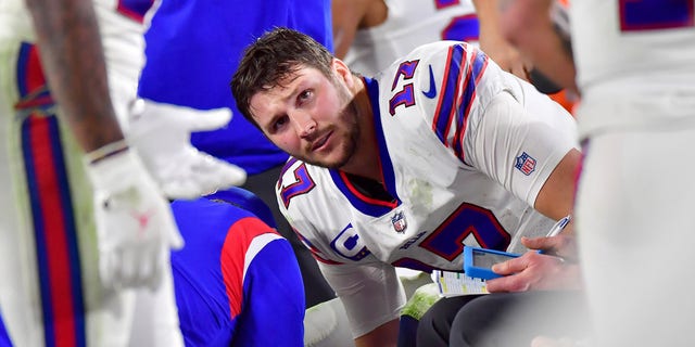 Josh Allen of the Buffalo Bills during the fourth quarter against the Buccaneers at Raymond James Stadium on Dec. 12, 2021, in Tampa, Florida. 