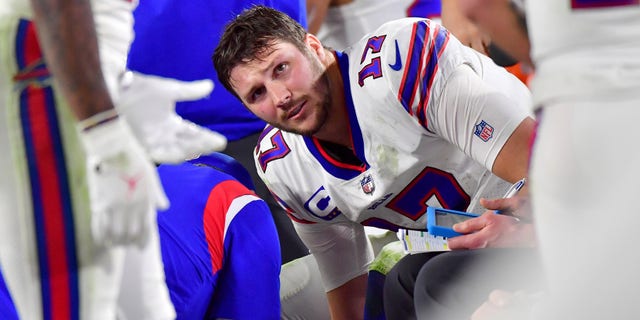 Josh Allen of the Buffalo Bills during the fourth quarter against the Buccaneers at Raymond James Stadium on Dec. 12, 2021, in Tampa, Florida.